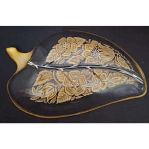 Vintage Georges Briard Divided Relish Dish, Leaf Shaped Gold Accents